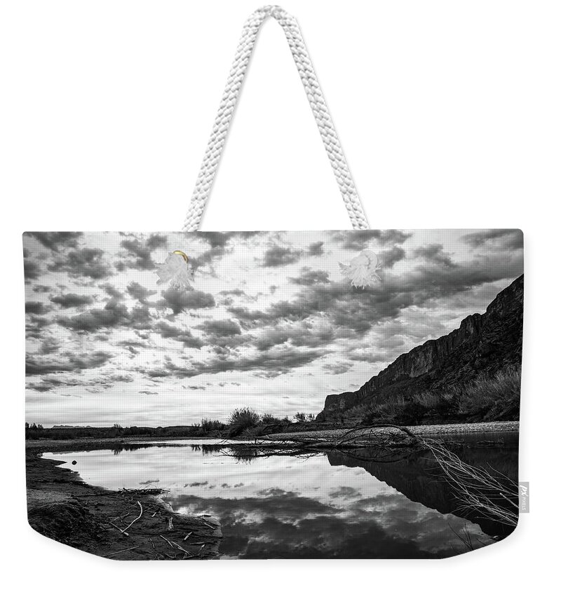 Black And White Weekender Tote Bag featuring the photograph Looking Back by KC Hulsman