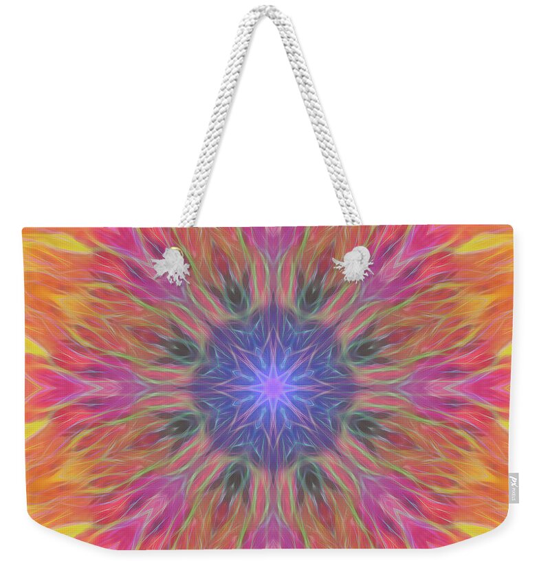 Mandala Weekender Tote Bag featuring the digital art Looking Up Rainbow Mandala 01 by Beth Sawickie