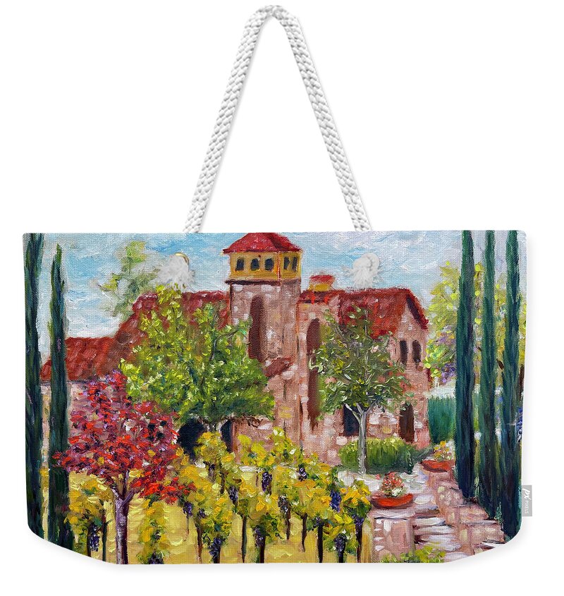 Lorimar Vineyard And Winery Weekender Tote Bag featuring the painting Lorimar in Autumn by Roxy Rich