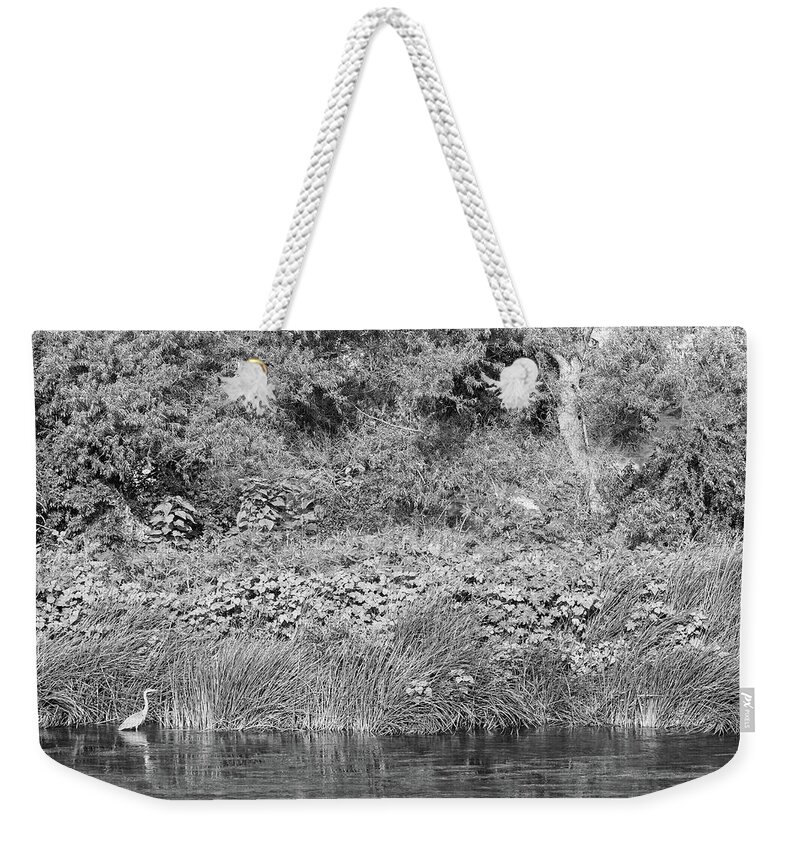Los Angeles River Weekender Tote Bag featuring the photograph Los Angeles River - An Urban Wildlife Habitat - Black And White Monochrome by Ram Vasudev