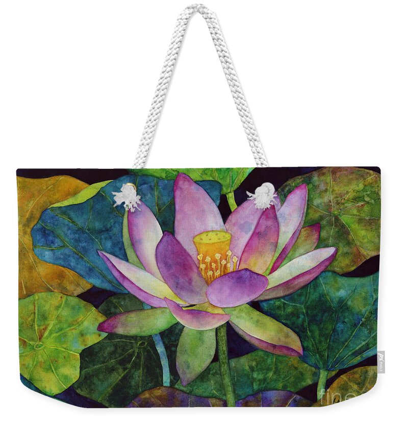Watercolor Weekender Tote Bag featuring the painting Lotus Bloom by Hailey E Herrera