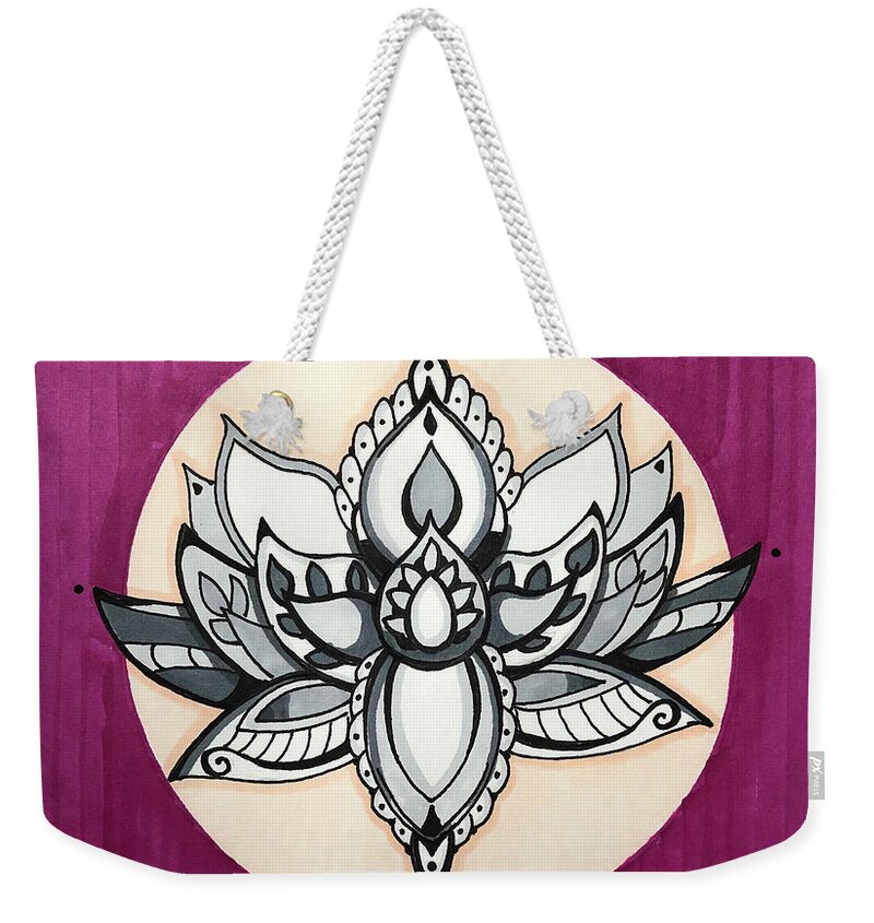 Lotus Flower Weekender Tote Bag featuring the drawing Lotus Flower by Creative Spirit