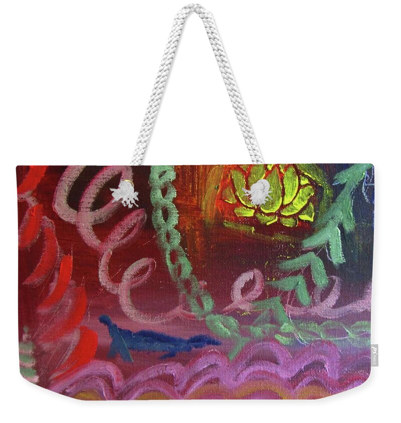 Abstract Weekender Tote Bag featuring the painting Lotus from Tibet by Linda Feinberg