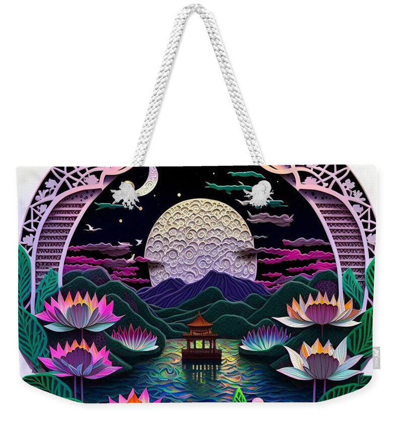Paper Craft Weekender Tote Bag featuring the mixed media Lotus Pier I by Jay Schankman