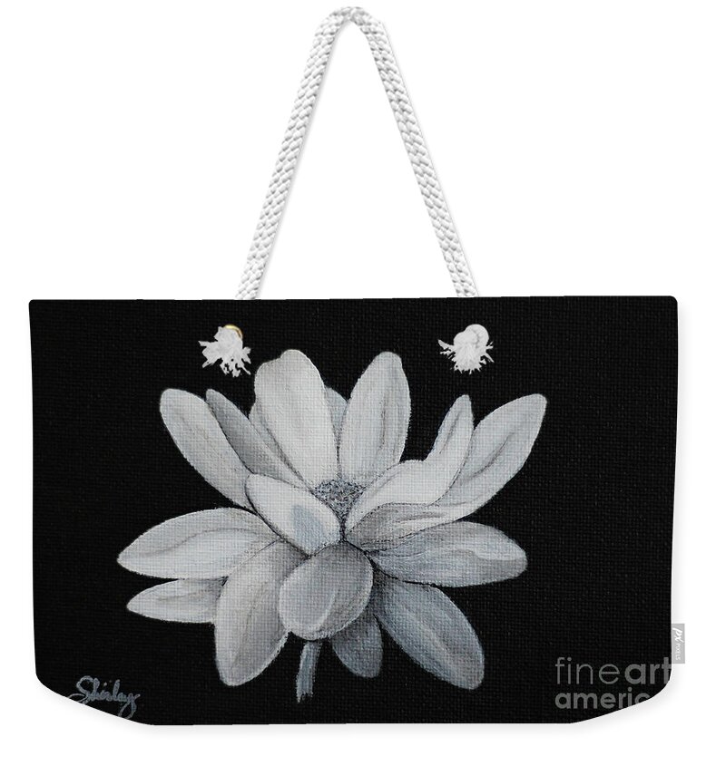 Flower Weekender Tote Bag featuring the painting Lotus by Shirley Dutchkowski