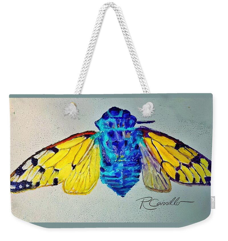 Cicadas Weekender Tote Bag featuring the painting Loud Bug by Ruben Carrillo