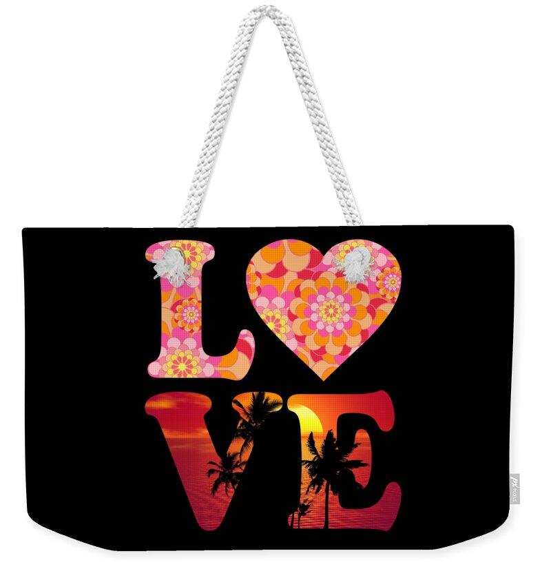 Funny Weekender Tote Bag featuring the digital art Love Floral Pattern Sunset Graphic by Flippin Sweet Gear