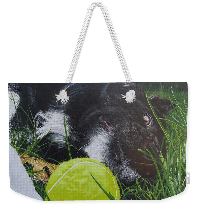 Dog Weekender Tote Bag featuring the drawing Love for the Game by Kelly Speros