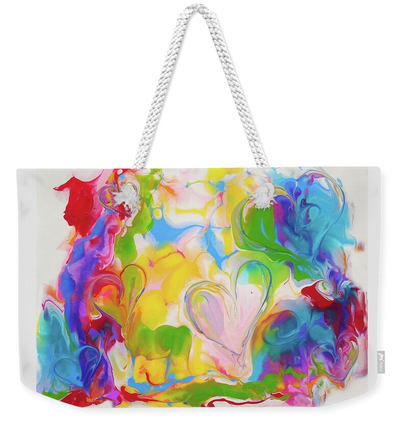 Colorful Weekender Tote Bag featuring the painting Love Happy by Deborah Erlandson
