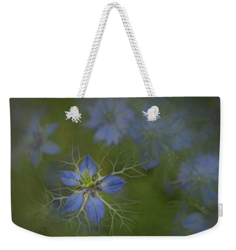 Love In A Mist Weekender Tote Bag featuring the photograph Love in a Mist in Nature by Sylvia Goldkranz