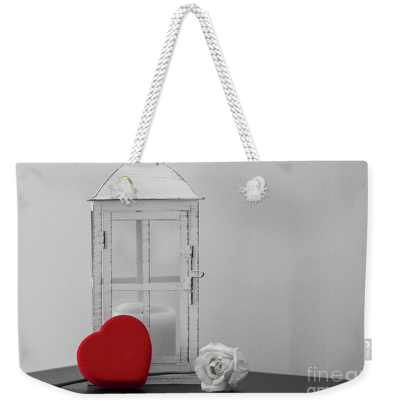 Heart Weekender Tote Bag featuring the photograph Love in red and white by Agnes Caruso