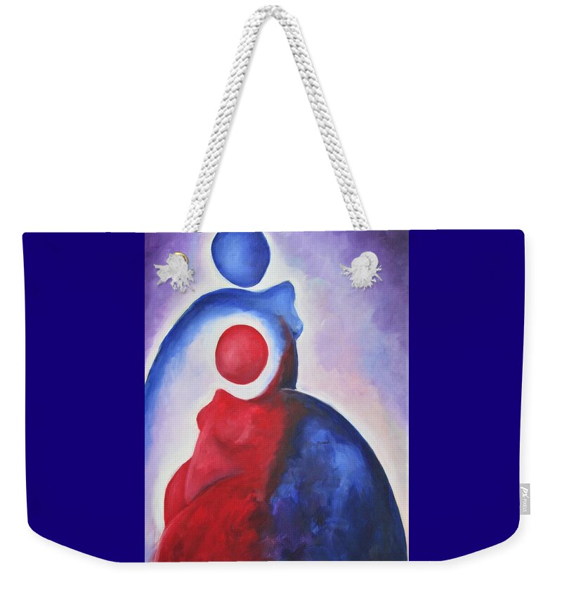 Red Weekender Tote Bag featuring the painting Love is my Strength by Jennifer Hannigan-Green