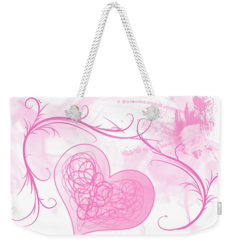 Valentine Weekender Tote Bag featuring the mixed media Love Pink Hearts by Moira Law