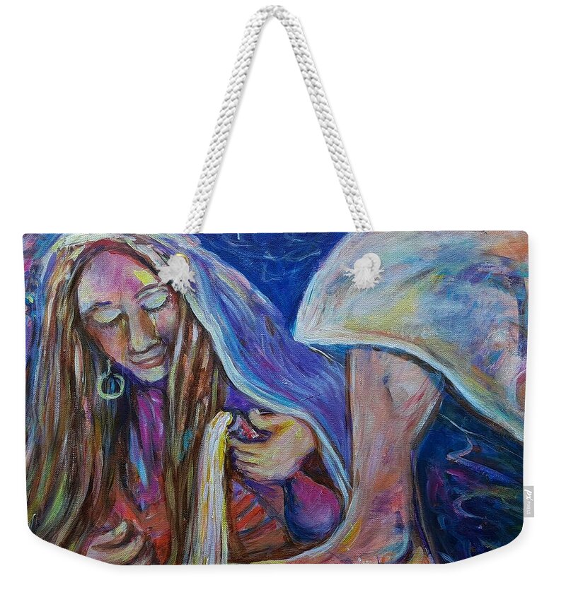 Prophetic Art Weekender Tote Bag featuring the painting Love Poured Out by Deborah Nell