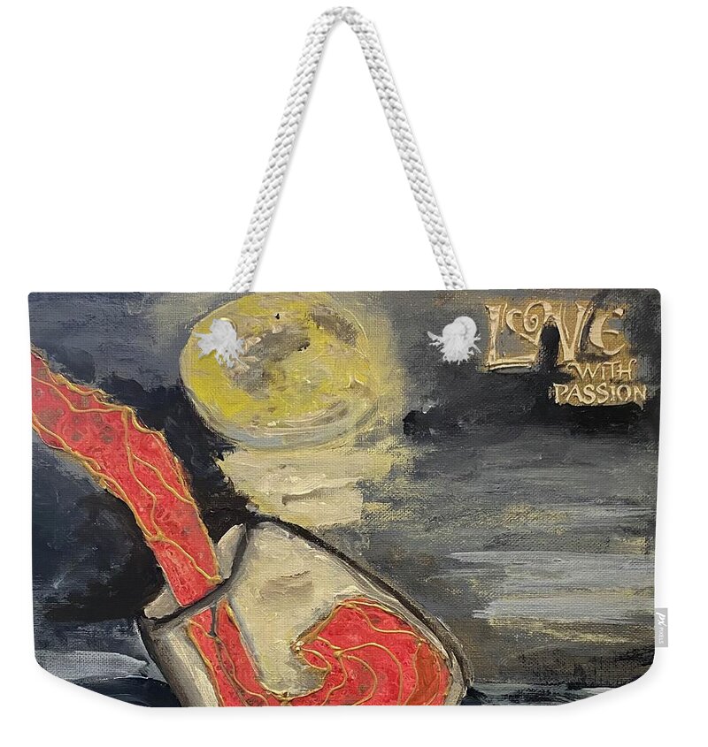 Wine Moon Love Passion Sky Weekender Tote Bag featuring the painting Love With Passion by Kathy Bee