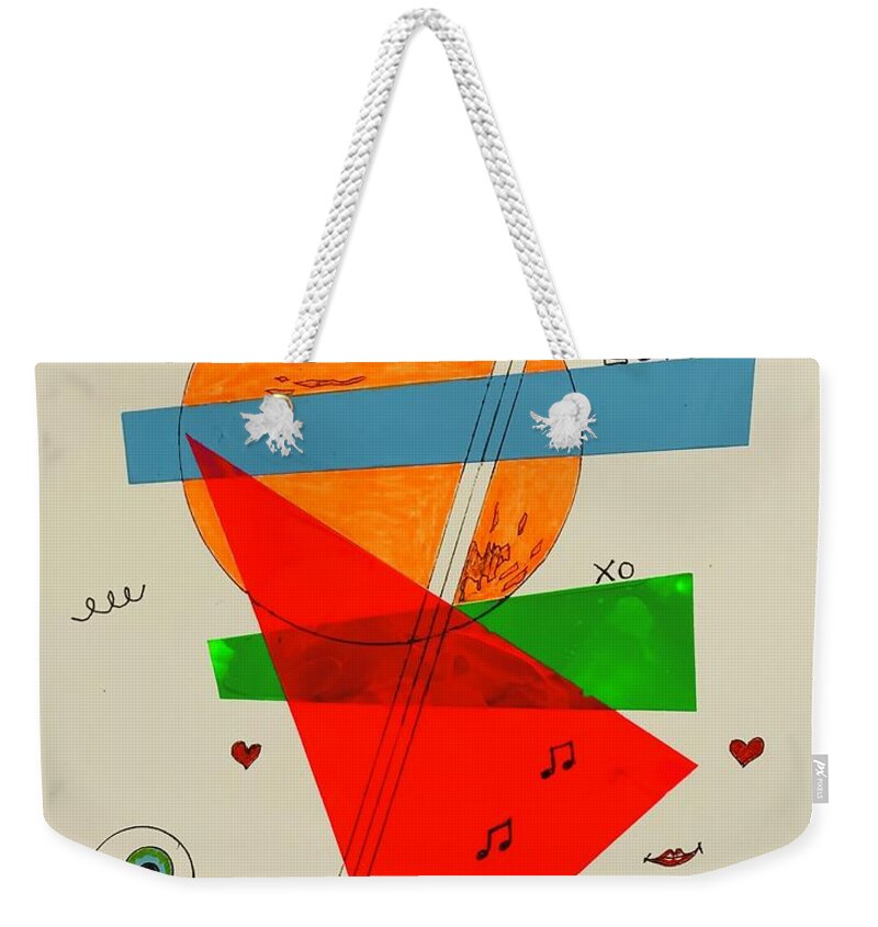  Weekender Tote Bag featuring the mixed media Love xo Green Under Red 111414 by Lew Hagood