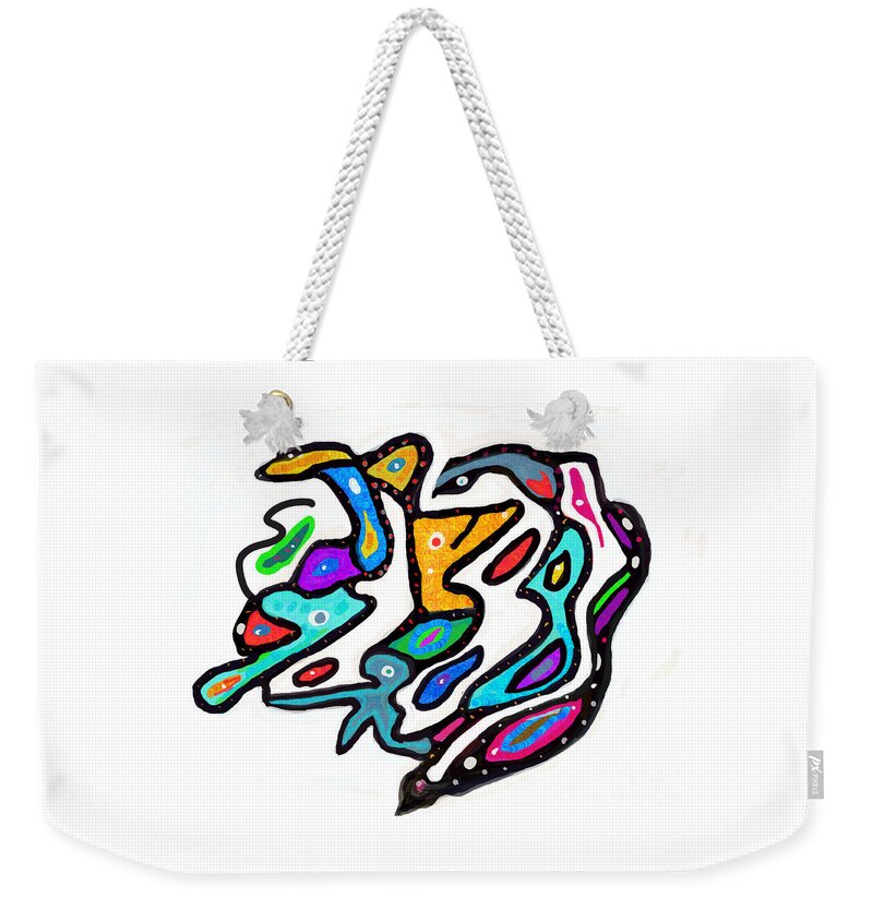 Primitive Impressionistic Expressionism Weekender Tote Bag featuring the digital art Loveable Animals Among Us by Zotshee Zotshee