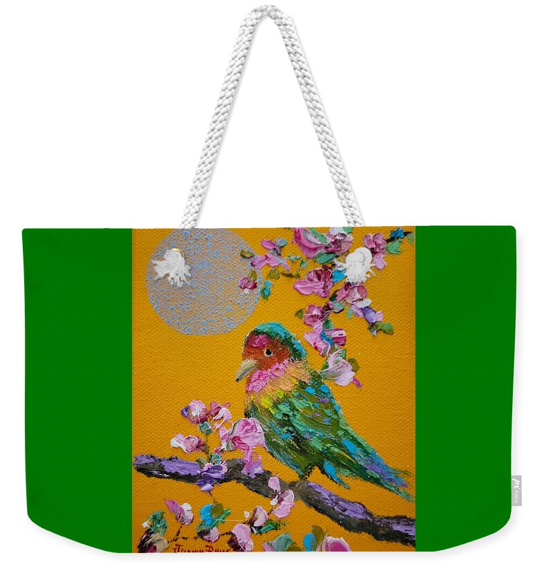 Lovebird Weekender Tote Bag featuring the painting Lovebird III by Judith Rhue