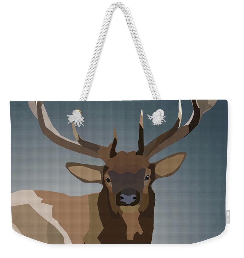 Bull Elk Digital Poly Weekender Tote Bag featuring the digital art Low Poly Bull Elk Portrait by Dan Sproul