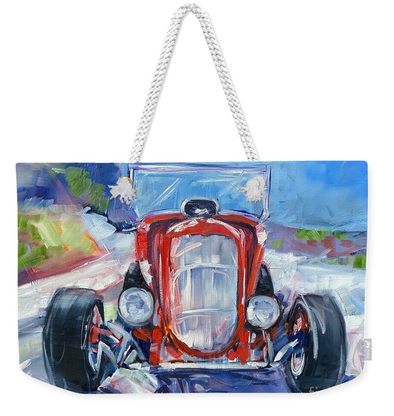 Hot Rod Weekender Tote Bag featuring the painting Low Rider by Alan Metzger