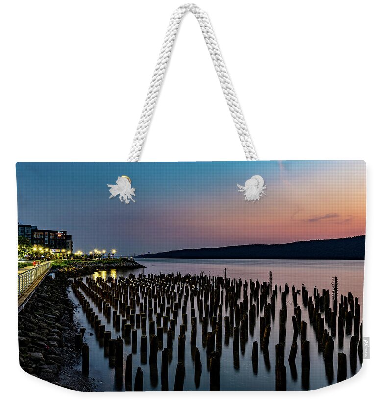 George Washington Bridge Weekender Tote Bag featuring the photograph Low Tide on the Hudson by Kevin Suttlehan