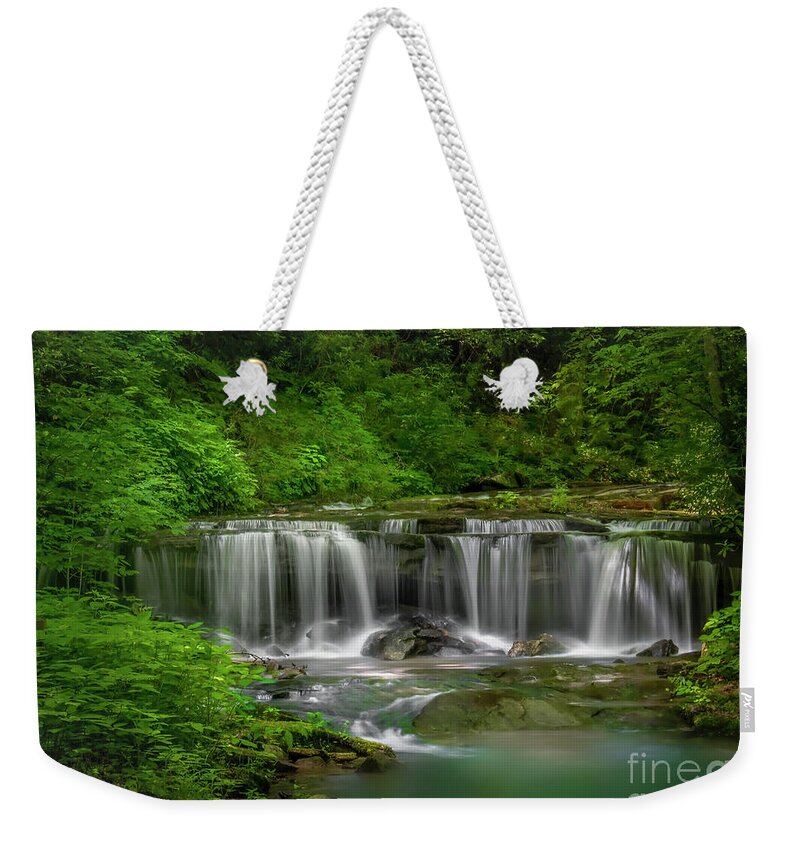 Pearson’s Falls Weekender Tote Bag featuring the photograph Lower Pearsons Falls after the rain by Shelia Hunt