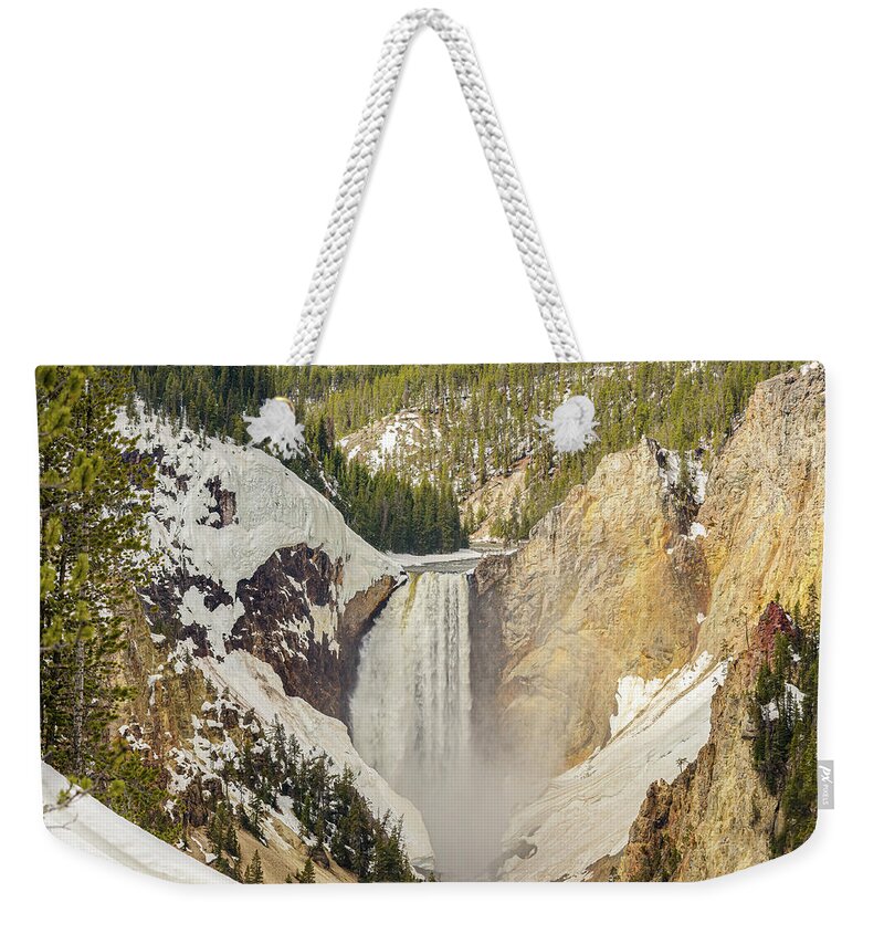 Lower Yellowstone Falls Weekender Tote Bag featuring the photograph Lower Yellowstone Falls In Winter by Yeates Photography