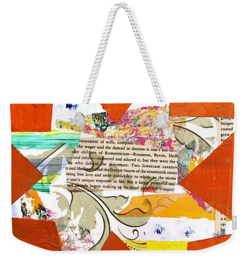 Orange Weekender Tote Bag featuring the painting Lowercase Damsel In Distress by Cyndie Katz