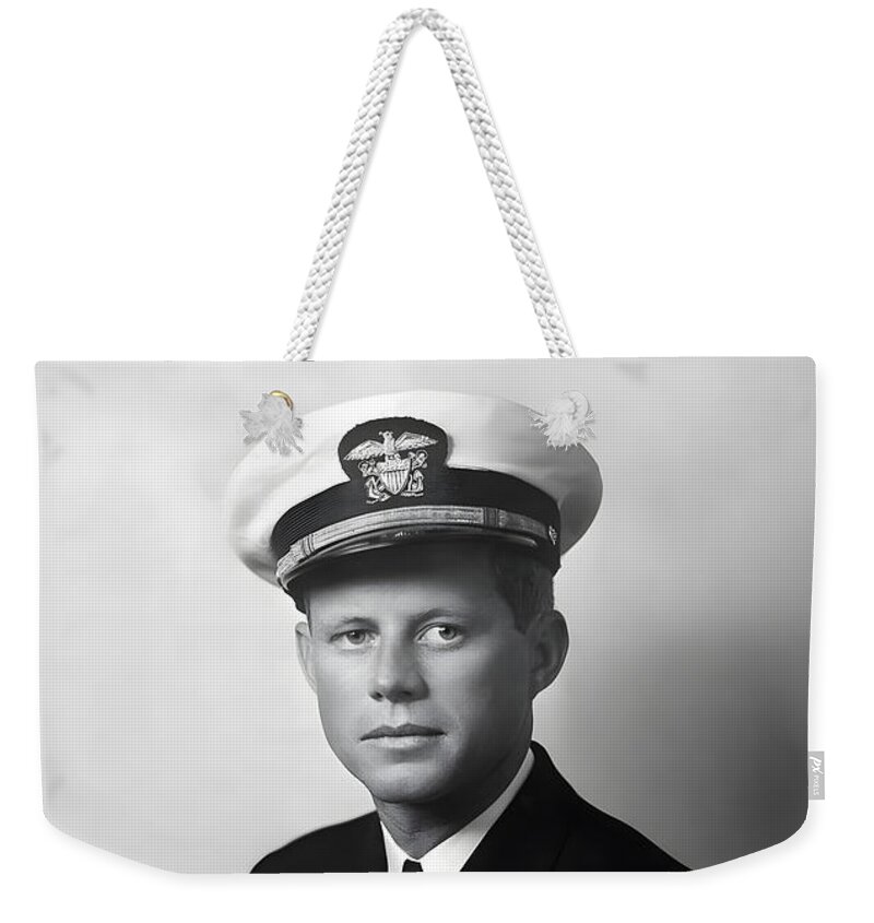 Jfk Weekender Tote Bag featuring the photograph Lt. John F. Kennedy Naval Portrait - WW2 1942 by War Is Hell Store