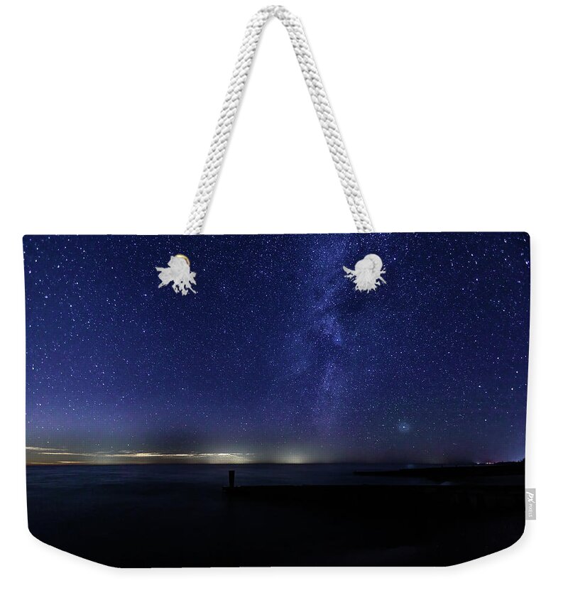 Nature Weekender Tote Bag featuring the photograph Ludington Milky Way by Joe Holley