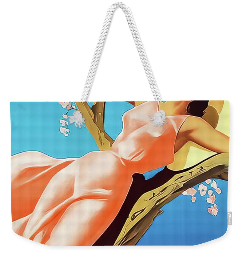 Lugano Weekender Tote Bag featuring the drawing Lugano Switzerland Travel Poster 1939 by M G Whittingham