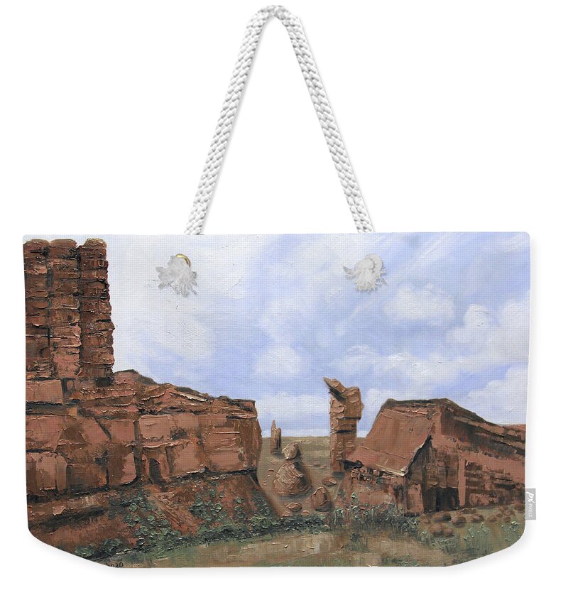 Mountains Weekender Tote Bag featuring the painting Luke 23 28-31 by Anthony Falbo