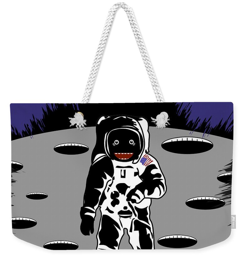 Red Weekender Tote Bag featuring the digital art Lunar Astronaut by Piotr Dulski