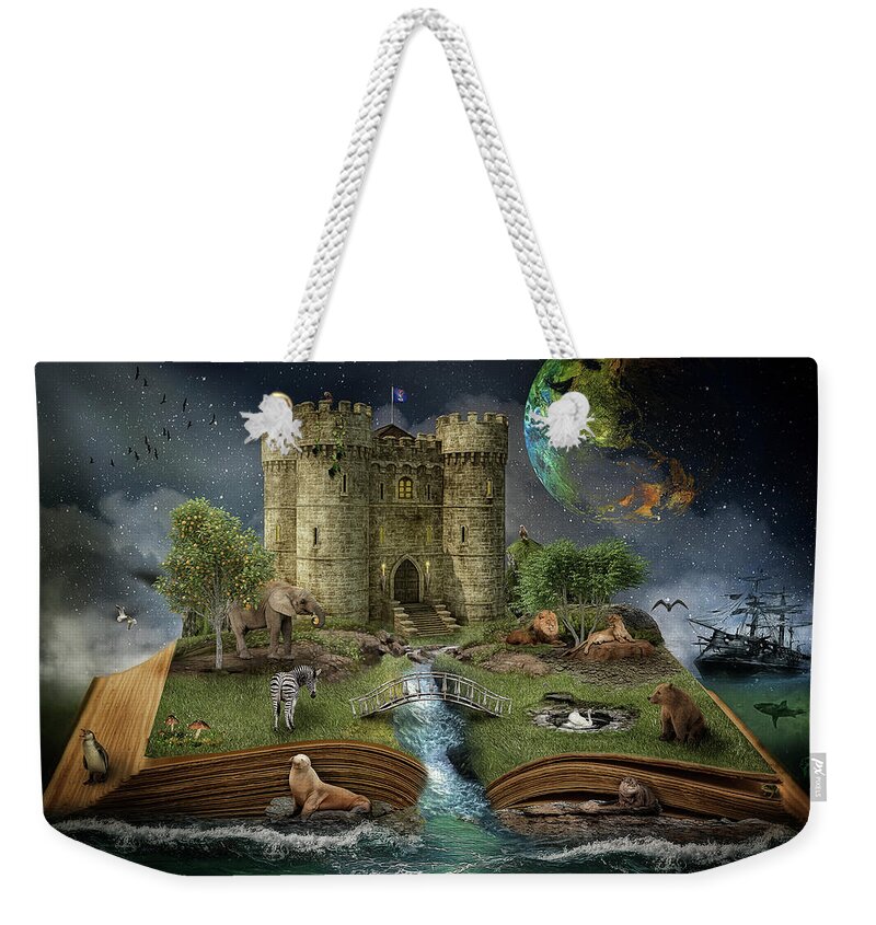 Iceland Weekender Tote Bag featuring the digital art Lunar Island by Maggy Pease