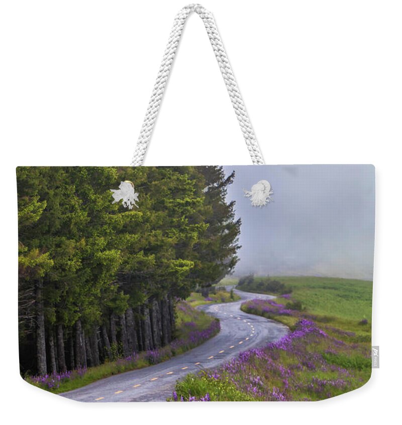 Tree Weekender Tote Bag featuring the photograph Lupine Road by Laura Roberts