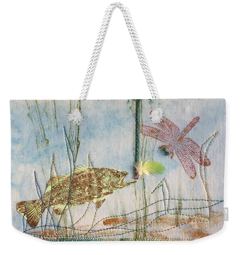 Fish Weekender Tote Bag featuring the mixed media Lures by Vivian Aumond