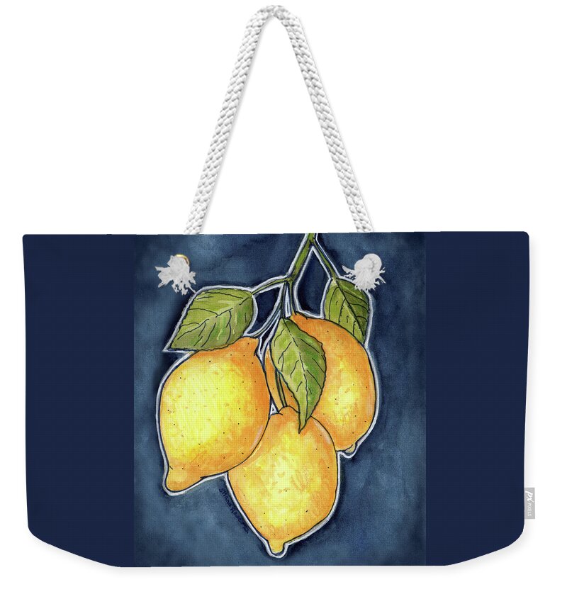 Lemons Weekender Tote Bag featuring the painting Luscious Lemons by Shana Rowe Jackson