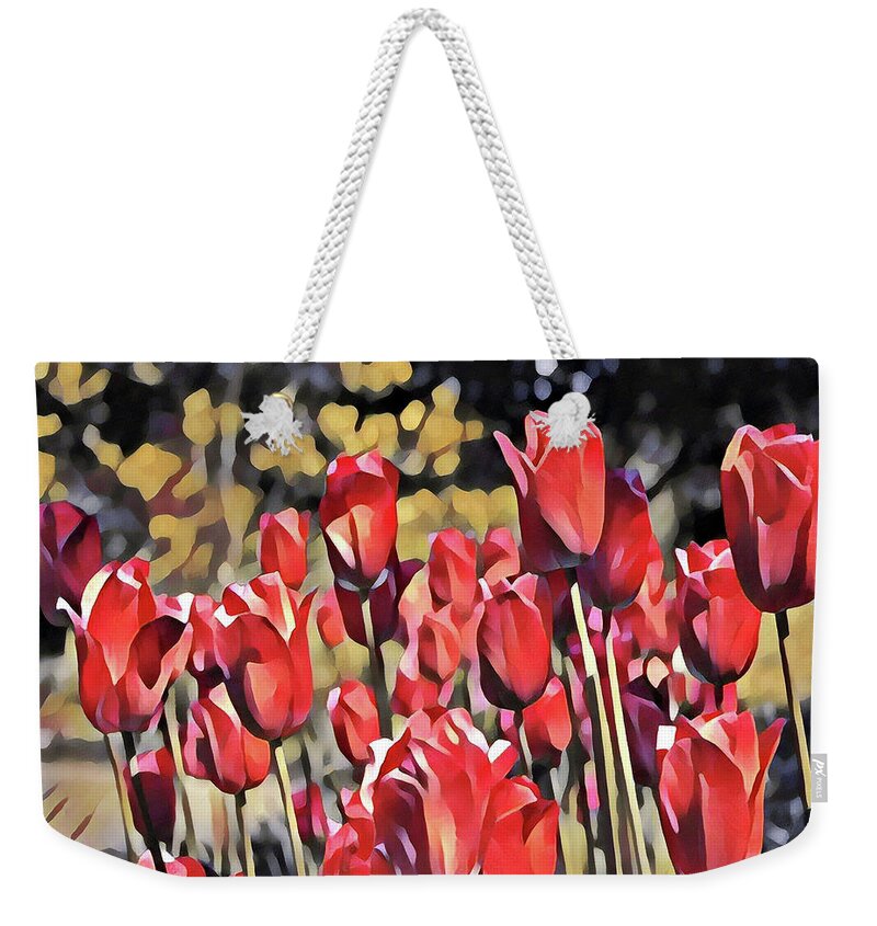 Floral Painting Weekender Tote Bag featuring the digital art Luscious Red Tulips by Mary Gaines