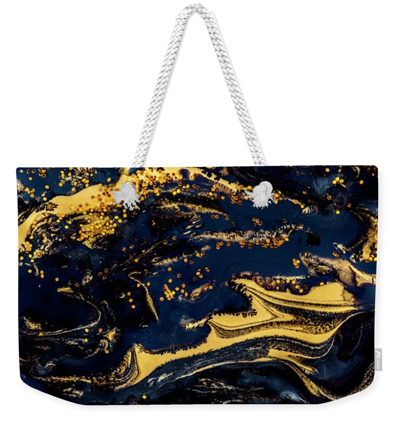 Paint Weekender Tote Bag featuring the painting Luxury abstract design with gold and black by Jelena Jovanovic