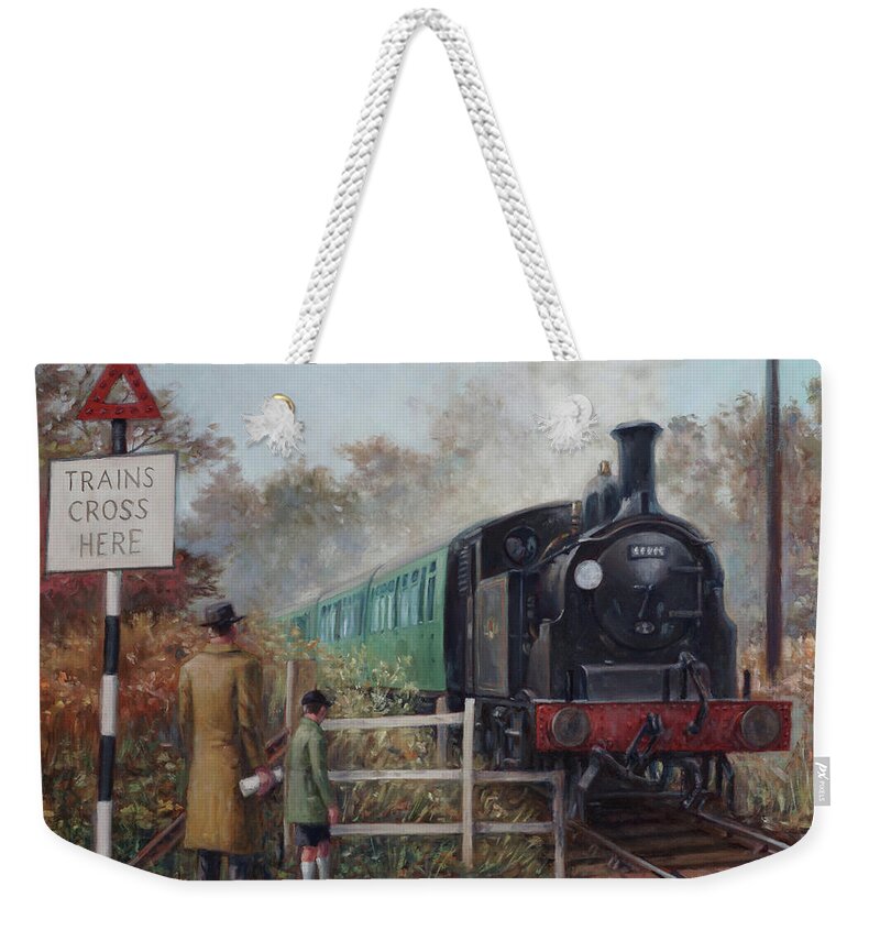 Railway Weekender Tote Bag featuring the painting M7 Steam engine in the Southern Countryside by Martin Davey