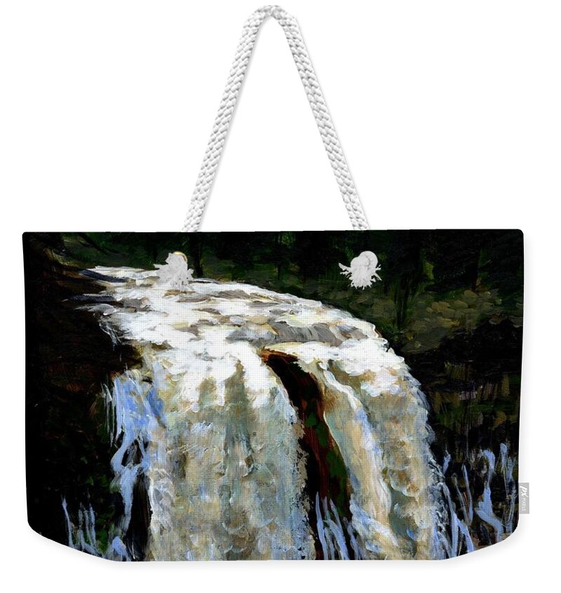 Waterfall Weekender Tote Bag featuring the painting MacArthur-Burney Falls by Alice Leggett