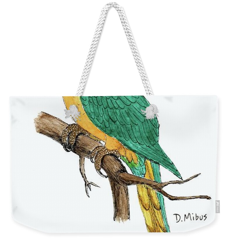 Macaw Weekender Tote Bag featuring the painting Macaw Parrot Day 1 Challenge by Donna Mibus