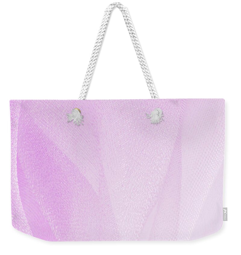 Abstract Weekender Tote Bag featuring the photograph Macro Of Pink Organza Fabric Texture by Severija Kirilovaite