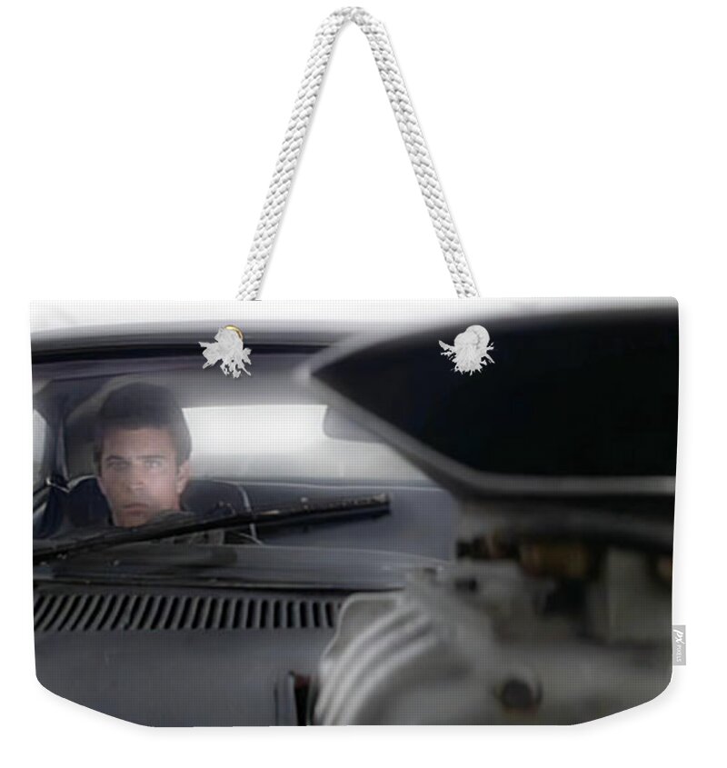 Mad Max Weekender Tote Bag featuring the photograph Mad Max Windshield and Supercharged Motor by Retrographs