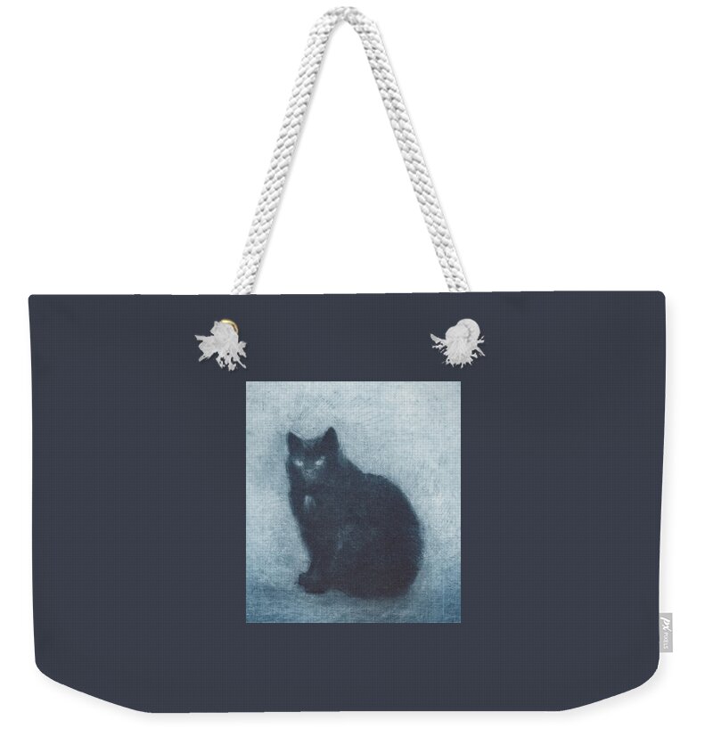 Cat Weekender Tote Bag featuring the drawing Madame Escudier - etching - cropped version by David Ladmore