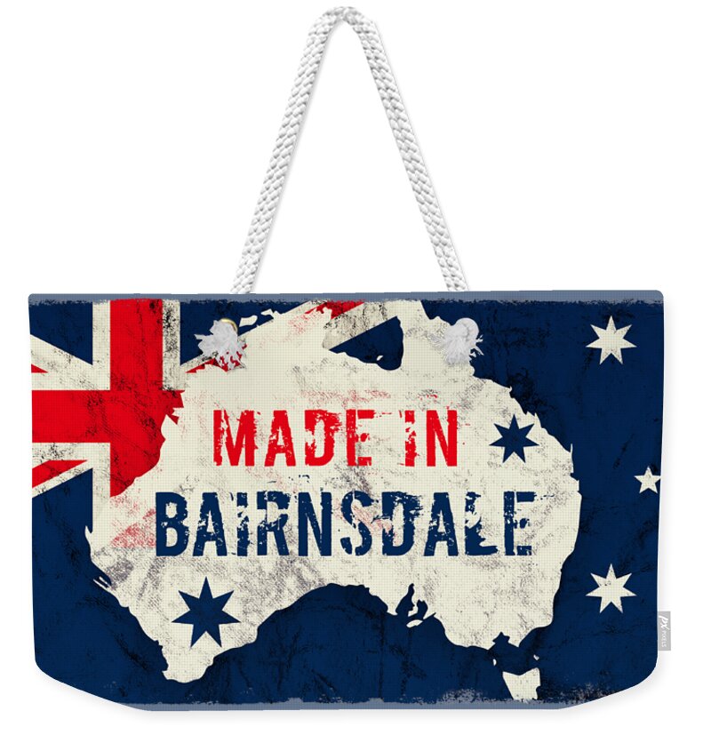 Bairnsdale Weekender Tote Bag featuring the digital art Made in Bairnsdale, Australia by TintoDesigns