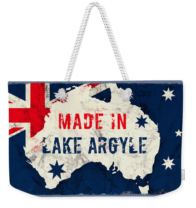 Lake Argyle Weekender Tote Bag featuring the digital art Made in Lake Argyle, Australia by TintoDesigns