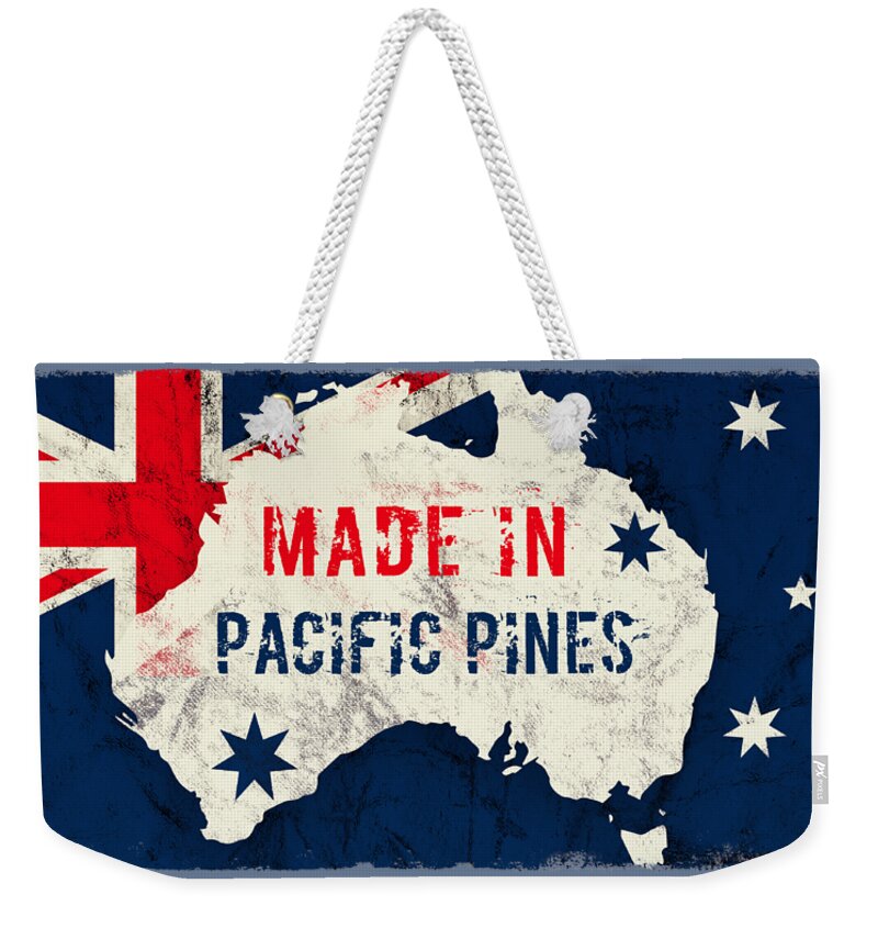 Pacific Pines Weekender Tote Bag featuring the digital art Made in Pacific Pines, Australia #pacificpines #australia by TintoDesigns