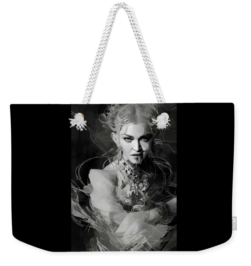 Madonna Weekender Tote Bag featuring the digital art Madonna - Glass by Fred Larucci