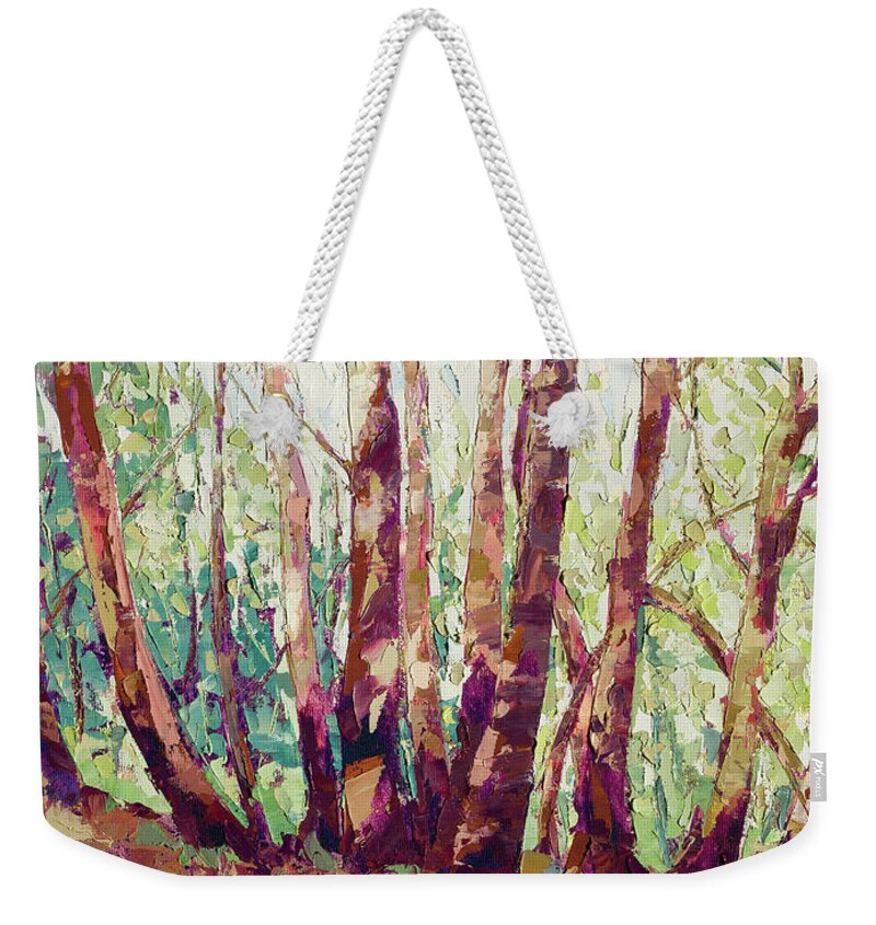 Madrone Weekender Tote Bag featuring the painting Madrone Grove by PJ Kirk